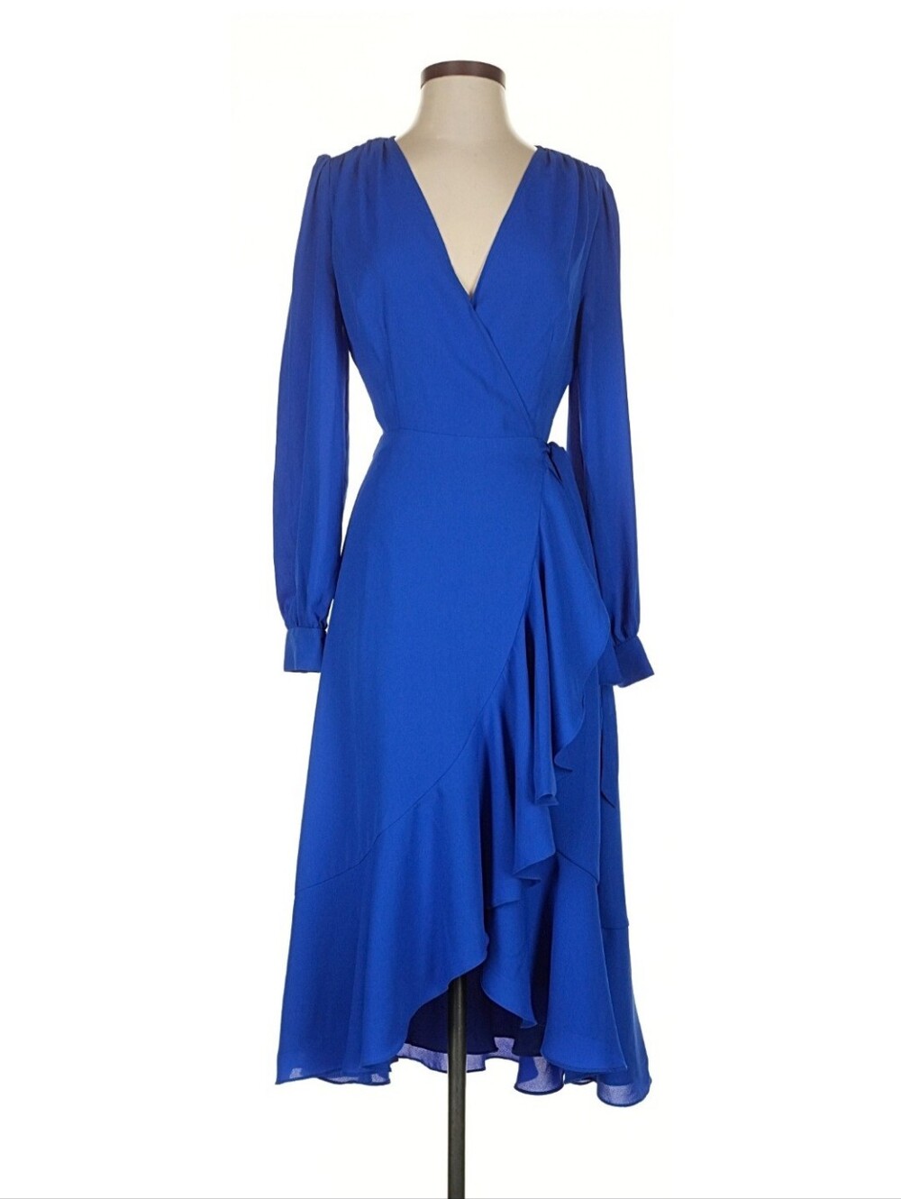Yumi Kim Cobalt Wrap-Front Long Sleeve Midi Dress